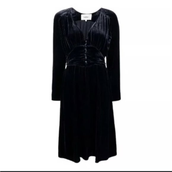 ba&sh Velvet Silk Blend Dress in Midnight Blue Black - Picture 5 of 12